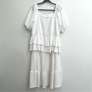 Arula two piece matching maxi skirt set white smocked puff sleeve peplum top B